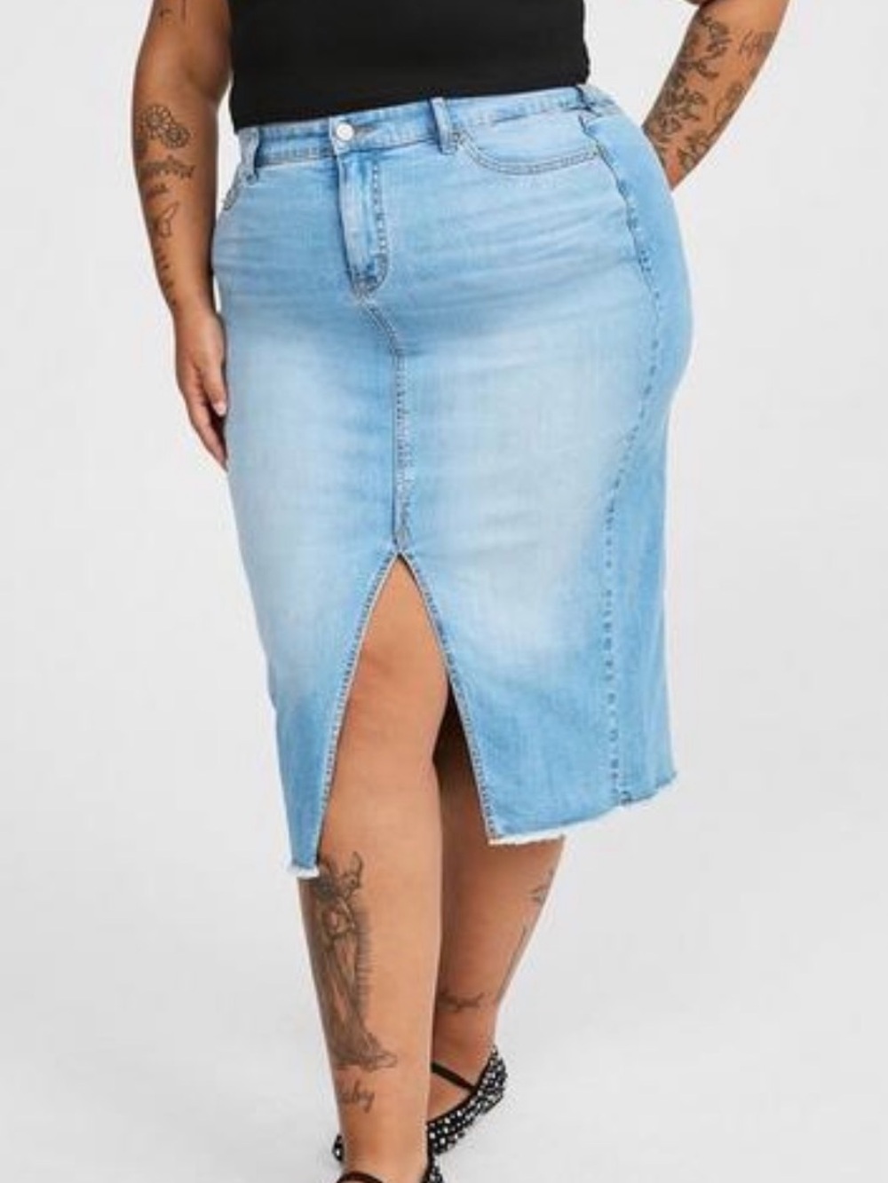 Torrid  Light Blue Denim Midi Skirt with Front Slit